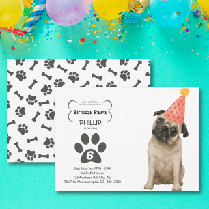 年齢の誕生日パーティー,パグ,犬のパーティー 招待状