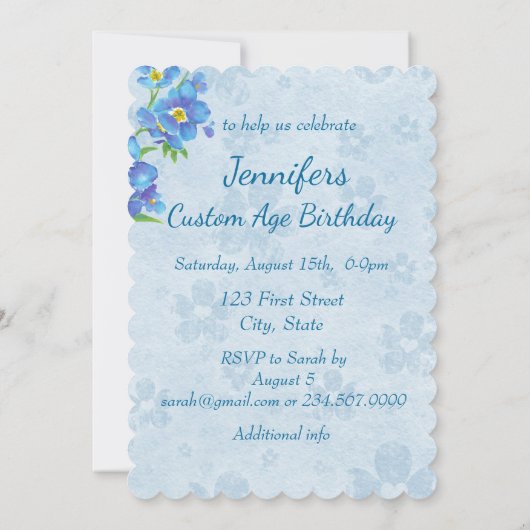 年齢の誕生日パ忘れーティ – 花ではない 招待状 (裏面)