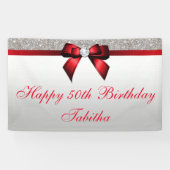 年齢の赤い弓銀のスパンコールの誕生日 横断幕 (横)