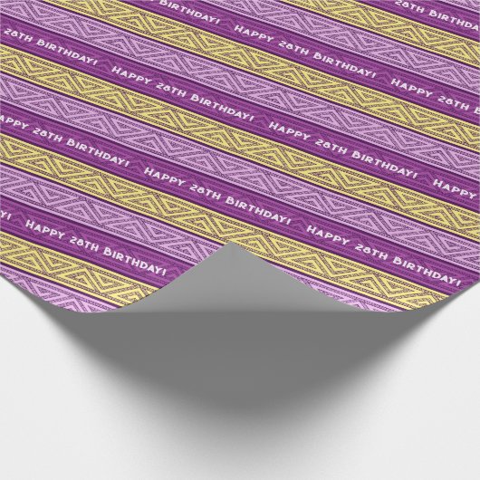 年齢の追加ハッピーバースデーケルトストライプク紫色 ラッピングペーパー (角)