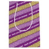 年齢の追加ハッピーバースデー紫ケルトストライプ ミディアムペーパーバッグ (正面)