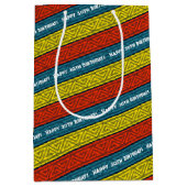 年齢の追加ハッピーバースデー赤青ケルトストライプ ミディアムペーパーバッグ (正面)