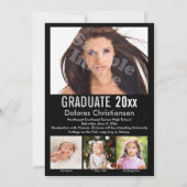 年齢の進行フォトブラックモダン卒業 招待状 (正面)