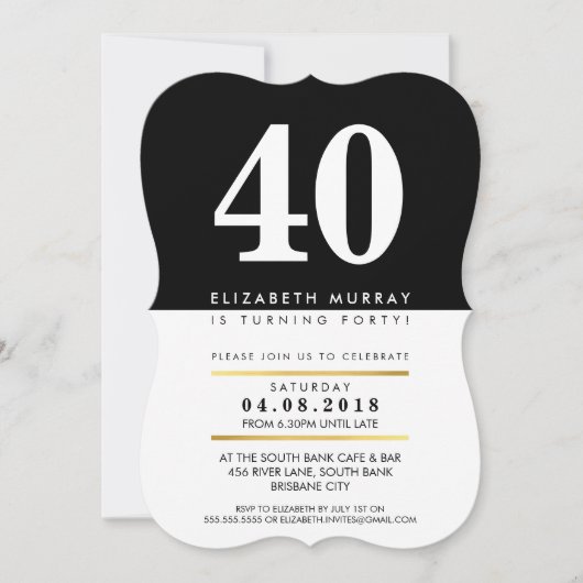 年齢はっきりした数クールフェイク金ゴールド箔40th 40招待状 招待状 (正面)
