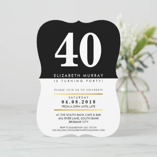 年齢はっきりした数クールフェイク金ゴールド箔40th 40招待状 招待状 (スタンド正面)