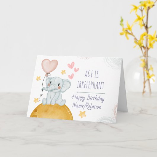 年齢は未練にかわいい象おもしろい誕生日 カード (黄色い花)
