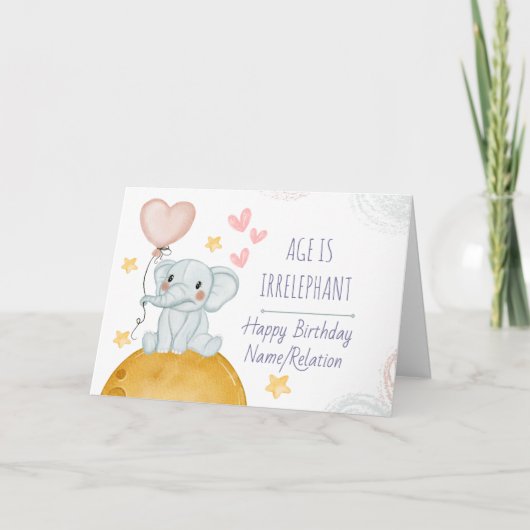 年齢は未練にかわいい象おもしろい誕生日 カード (正面)