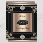 年齢を追加したアートデコの誕生日パーティー ブラックコーヒー 招待状 (正面/裏面)