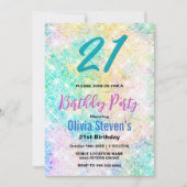 年齢エレガント虹色の緑の虹のグリッター 招待状 (正面)