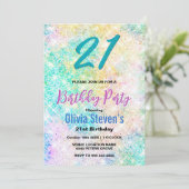 年齢エレガント虹色の緑の虹のグリッター 招待状 (スタンド正面)