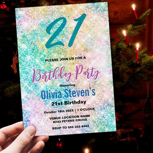 年齢エレガント虹色の緑の虹のグリッター 招待状