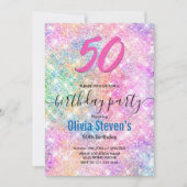 年齢エレガント虹色ユニコーン虹色グリッター 招待状 (正面)