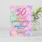 年齢エレガント虹色ユニコーン虹色グリッター 招待状 (スタンド正面)