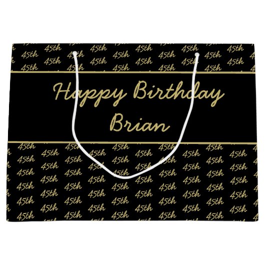 年齢オフセット番号パターン – 黒/金ゴールド ラージペーパーバッグ (正面)