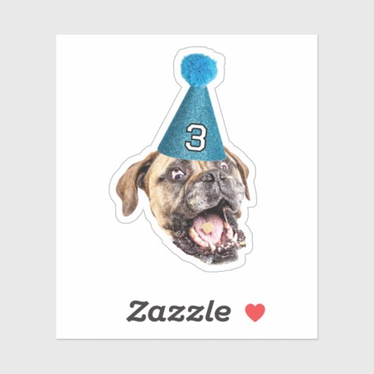 年齢カスタムパーティー帽子誕生日付き犬顔写真 シール (シート)