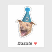 年齢カスタムパーティー帽子誕生日付き犬顔写真 シール (シート)