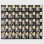 年齢カスタム名&フォトハッピーバースデーブラック ラッピングペーパー (フラット)