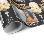 年齢カスタム名&フォトハッピーバースデーブラック ラッピングペーパー (ロールコーナー)