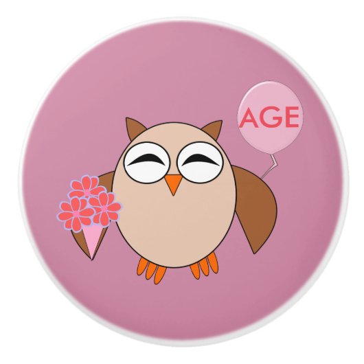 年齢カスタム誕生日フクロウセラミックノブ セラミックノブ (正面)