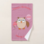 年齢カスタム誕生日フクロウタオルセット バスタオルセット (ハンドタオル)