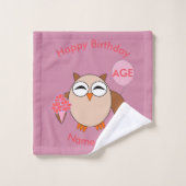 年齢カスタム誕生日フクロウタオルセット バスタオルセット (ウォッシュタオル)