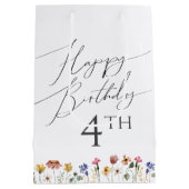 年齢カラフルのワイルドフラワーハッピーバースデー ミディアムペーパーバッグ (裏面)
