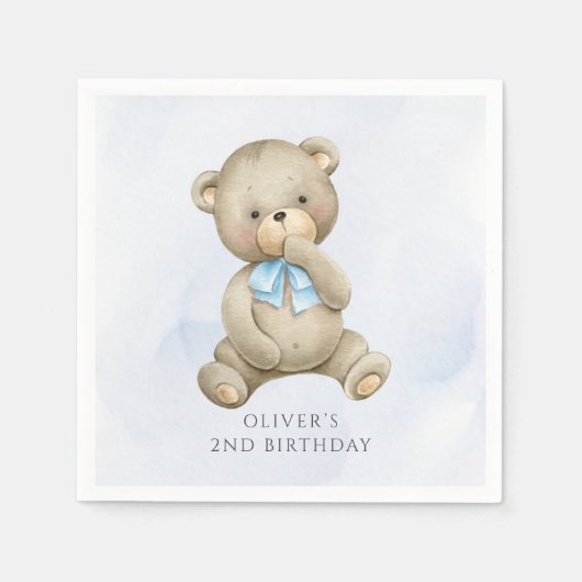 年齢テディベア少年の誕生日 スタンダードカクテルナプキン (正面)