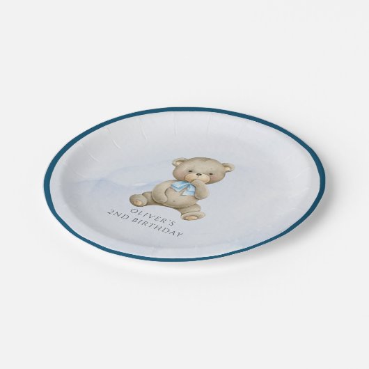 年齢テディベア少年の誕生日 ペーパープレート (アングル)