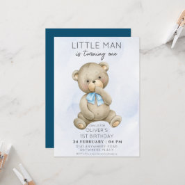 年齢テディベア少年の誕生日 招待状