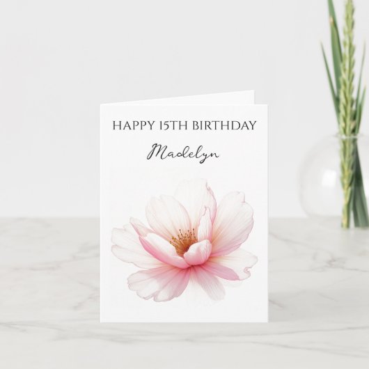 年齢パーソナライズされた名さくらんぼ花誕生日 カード (正面)