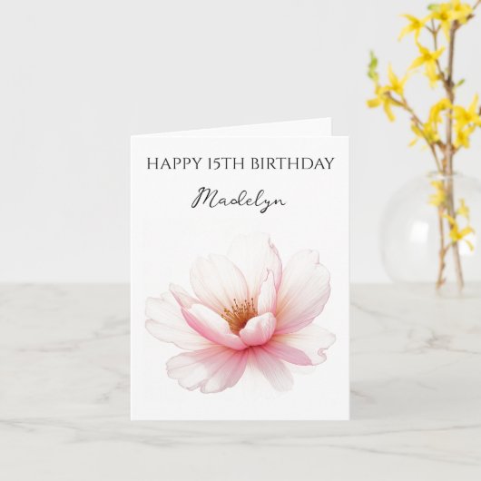 年齢パーソナライズされた名さくらんぼ花誕生日 カード (黄色い花)