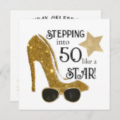 年齢パーソナライズされた誕生日招待状金ゴールドグリッター 招待状 (正面/裏面)