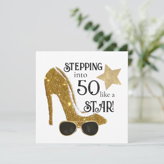 年齢パーソナライズされた誕生日招待状金ゴールドグリッター 招待状 (スタンド正面)