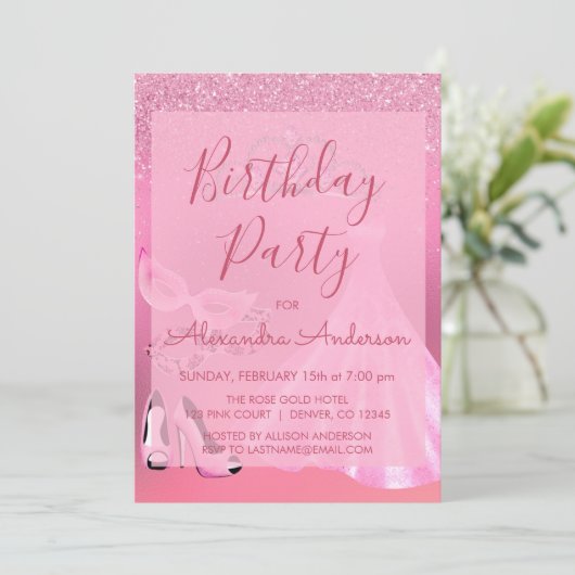 年齢ピンクの仮装の誕生日パーティー 招待状 (スタンド正面)