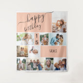 年齢不問 10枚の写真 コラージュ オーダーメイド ピンク タペストリー (正面)