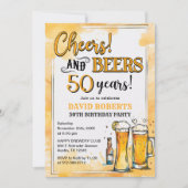 年齢問わず乾杯とビール サプライズ誕生日 招待状 (正面)