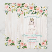 年齢問わず - うさぎの花の誕生日招待状 招待状 (正面/裏面)