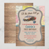 年齢問わず - ビンテージ飛行機 男の子の誕生日 インビテーション (正面/裏面)