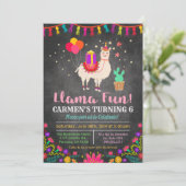 年齢問わず - ラマの花柄の誕生日招待状 招待状 (スタンド正面)
