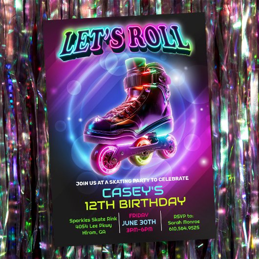 年齢問わず - ローラースケート誕生日招待状 招待状