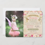 年齢問わず - ヴィンテージ風ファンタジーな妖精の誕生日招待状 招待状 (正面)
