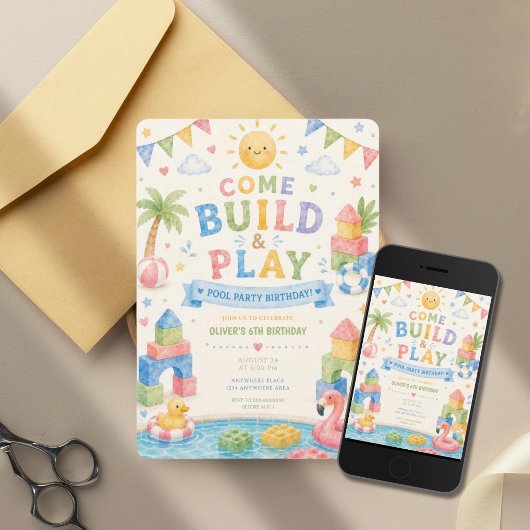 年齢問わず、子供の誕生日ブロックのおもちゃ 招待状