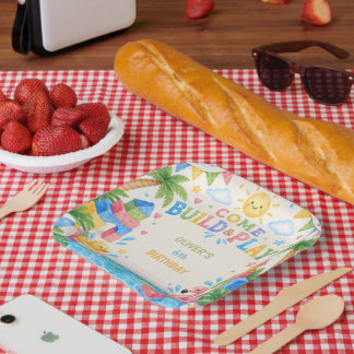 年齢問わず、子供の誕生日ブロック遊び ペーパープレート