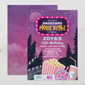 年齢問わず - 映画鑑賞の夜 誕生日パーティーの招待状 招待状 (正面/裏面)