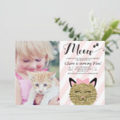年齢問わず - 猫+子猫の写真付き誕生日招待状 招待状 (スタンド正面)