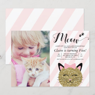 年齢問わず - 猫+子猫の写真付き誕生日招待状 招待状