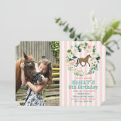 年齢問わず - 馬の花柄の誕生日写真招待状 招待状 (スタンド正面)