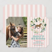 年齢問わず - 馬の花柄の誕生日写真招待状 招待状 (正面/裏面)