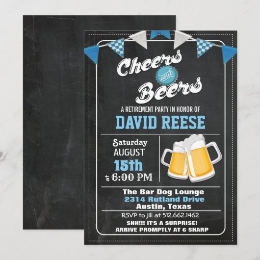年齢問わず - Cheers and Beers 退職お祝い招待状 招待状 (正面/裏面)