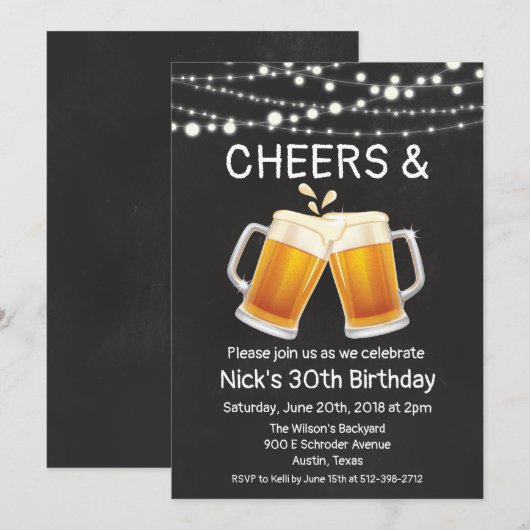 年齢問わず - Cheers & Beers バースデー招待状 招待状 (正面/裏面)